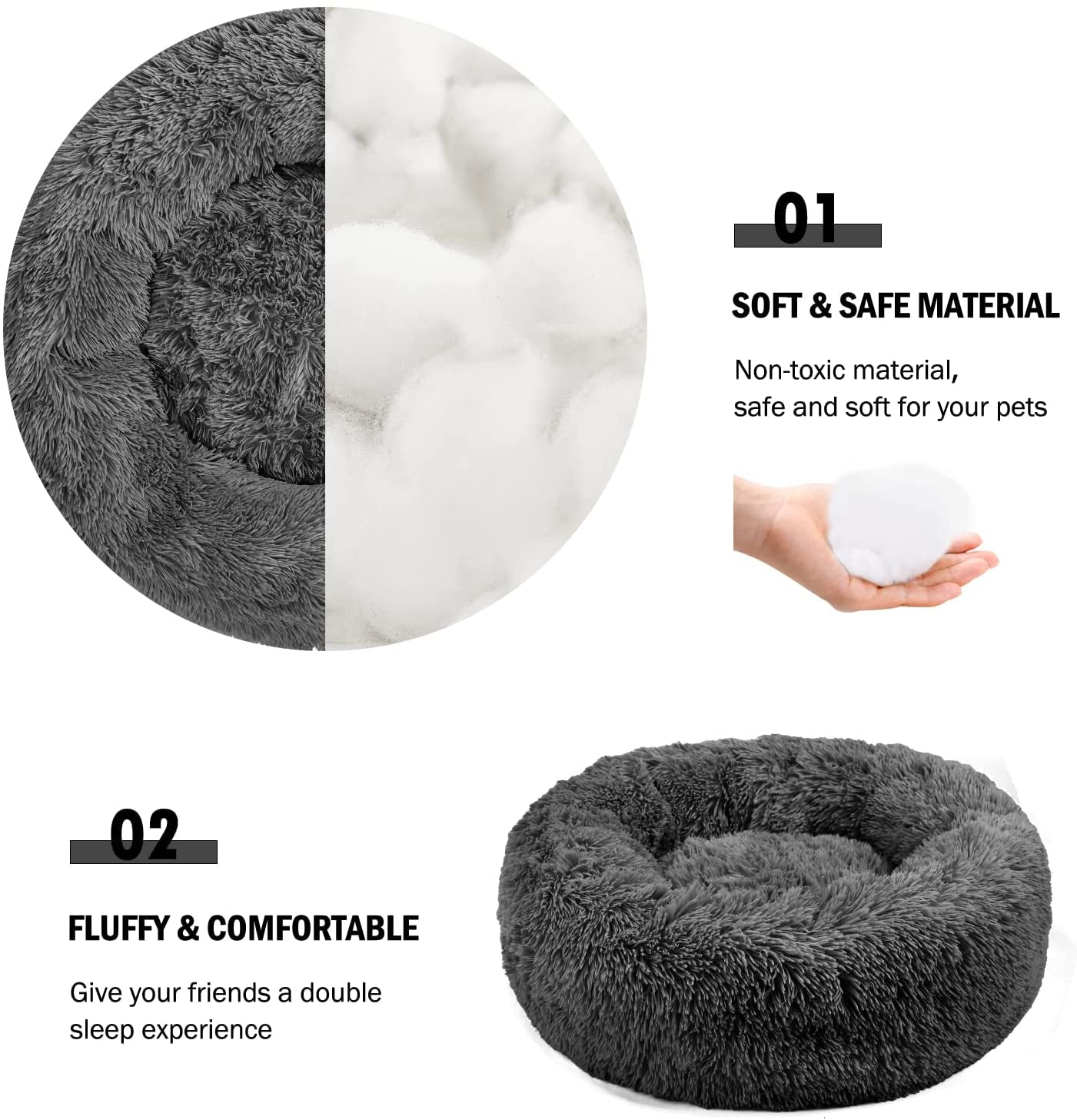 Dog Bed,Dog Beds for Medium Dogs,Medium Dog Bed,Grey Dog Bed Cat Bed,Pet Beds for Medium Dog,Pet Bed Anti-Slip Anti-Anxiety Donut Fluffy Soft Durable Pet Bed Washable Puppy Bed