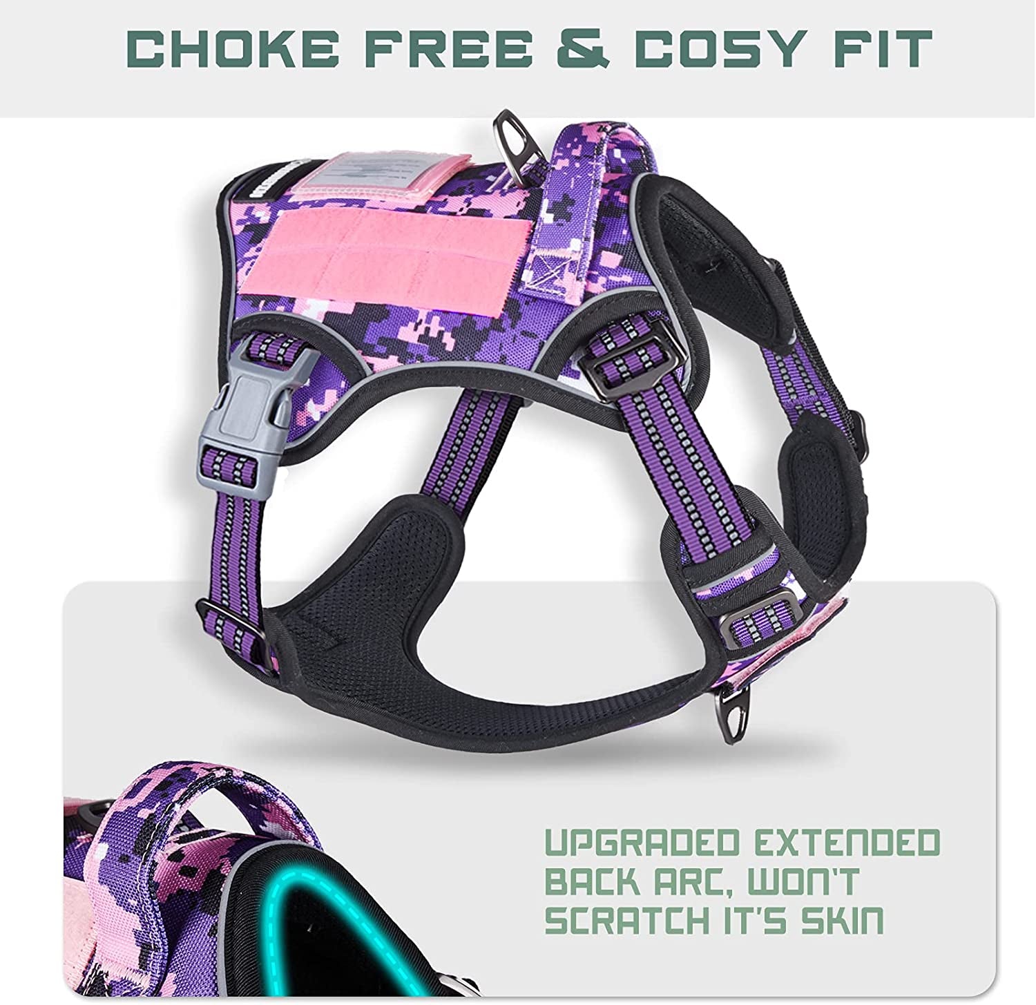 Tactical Dog Harness for Large Dogs No Pull, Famous TIK Tok No Pull Dog Harness, Fit Smart Reflective Pet Walking Harness for Training, Adjustable Dog Vest Harness with Handle Purple Camo XL