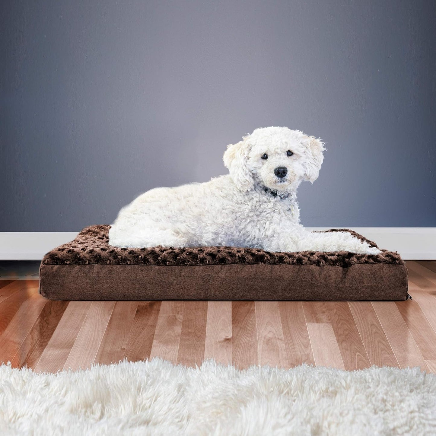 Orthopedic Dog Bed for Medium/Small Dogs W/ Removable Washable Cover, for Dogs up to 35 Lbs - Ultra Plush Faux Fur & Suede Mattress - Chocolate, Medium