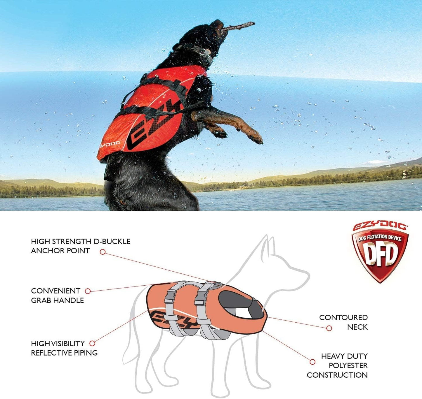 DFD Dog Life Jacket - Adjustable Swimming Safety Vest with Reflective Trim & Durable Grab Handle - 50% More Flotation Material - Medium, Yellow