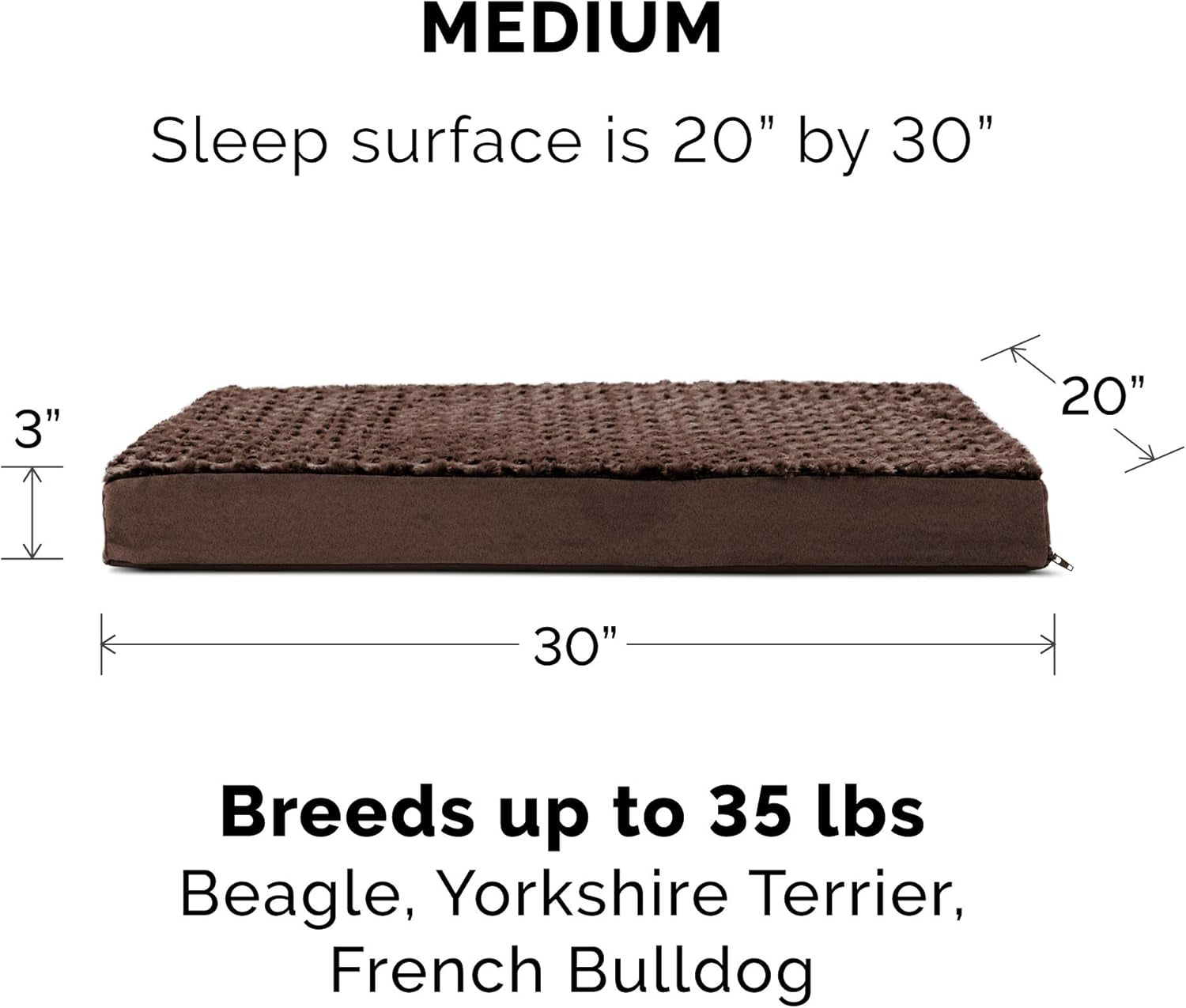 Orthopedic Dog Bed for Medium/Small Dogs W/ Removable Washable Cover, for Dogs up to 35 Lbs - Ultra Plush Faux Fur & Suede Mattress - Chocolate, Medium