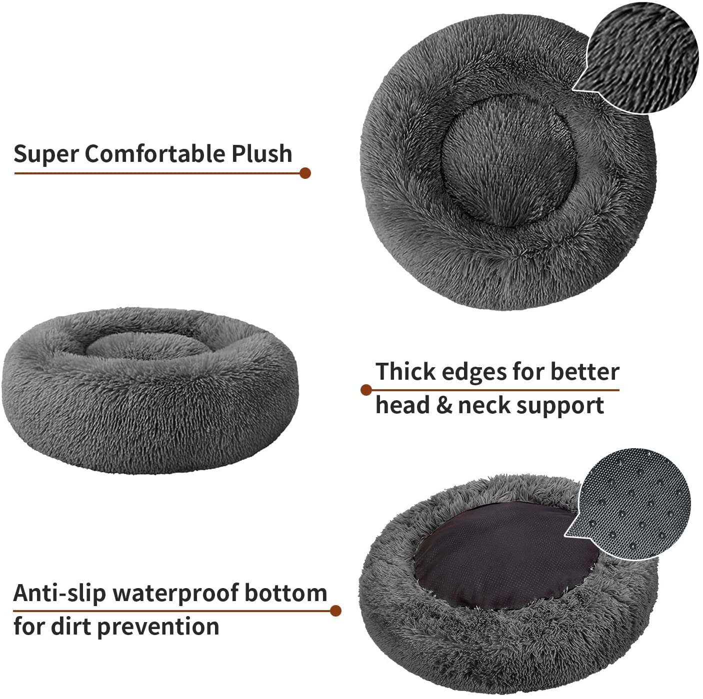 Dog Bed,Dog Beds for Medium Dogs,Medium Dog Bed,Grey Dog Bed Cat Bed,Pet Beds for Medium Dog,Pet Bed Anti-Slip Anti-Anxiety Donut Fluffy Soft Durable Pet Bed Washable Puppy Bed