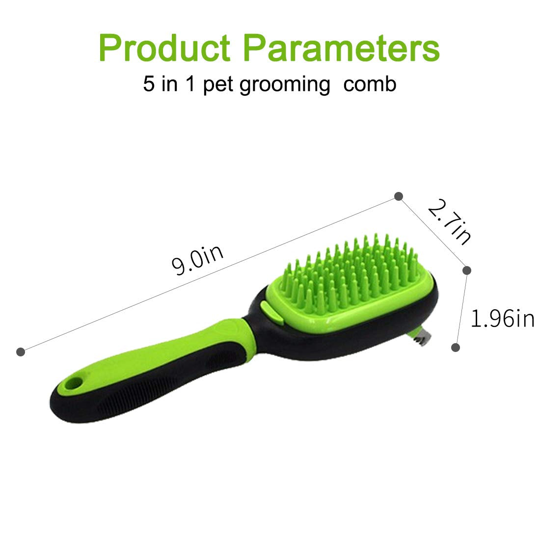 5 in 1 Pet Grooming Comb for Dogs & Cats, Includes Massage Brush, Pin Brush, Bristle Brush, Hair Removal Comb & Open Knot Comb - Green