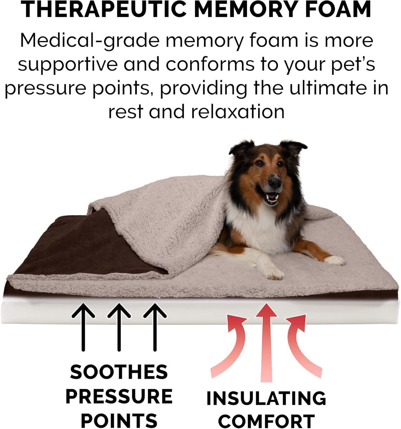 Memory Foam Dog Bed for Large Dogs W/ Removable Washable Cover, for Dogs up to 95 Lbs - Berber & Suede Blanket Top Mattress - Espresso, Jumbo/Xl