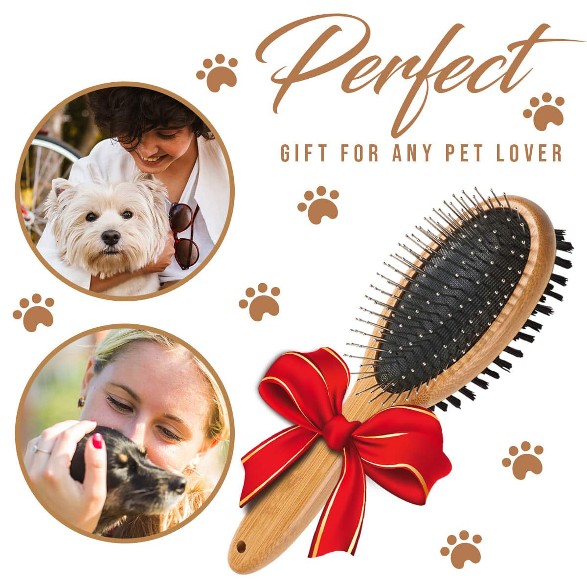 Dog Brush, Double Sided Pet Slicker Brush with Bamboo Handle for Dogs and Cats Long Hair Pets Grooming Comb for Removing Shedding, Tangles and Dead Undercoat