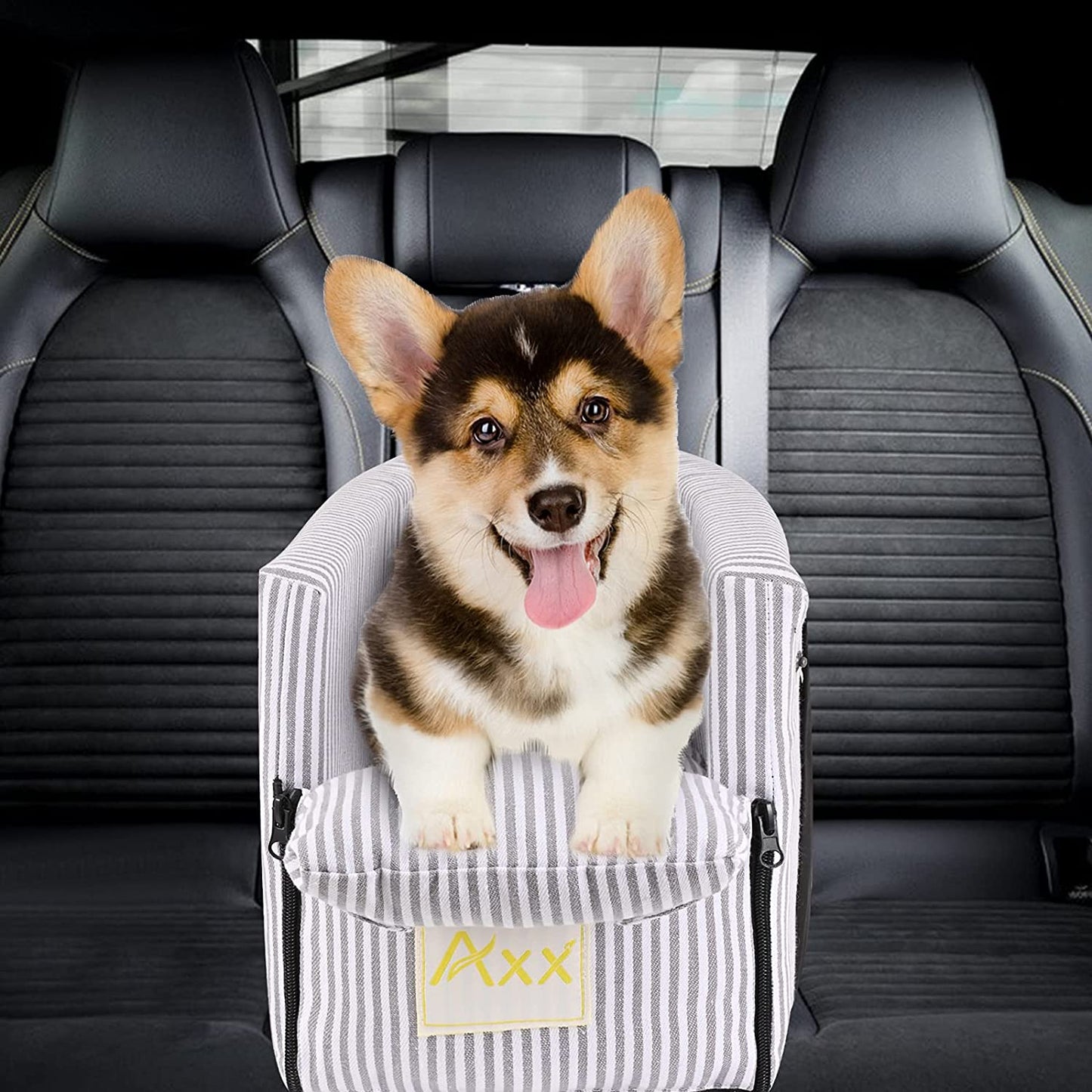 Pet Car Seats for Small Medium Dogs Booster Bed Puppy Carseat Cat Carrier Travel with Storage Pocket Pillow Leash Belt, Clip-On Safety Leash Removable Washable Cover (Stripe)