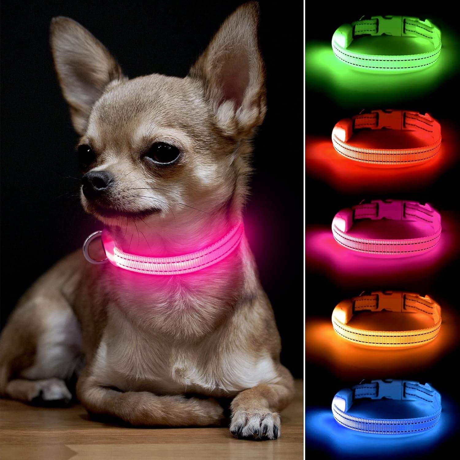 Light up Dog Collar, Rechargeable LED Cat Collar Glow in the Dark Puppy Collar Safety Dog Lights for Night Walking (Pink, XS)