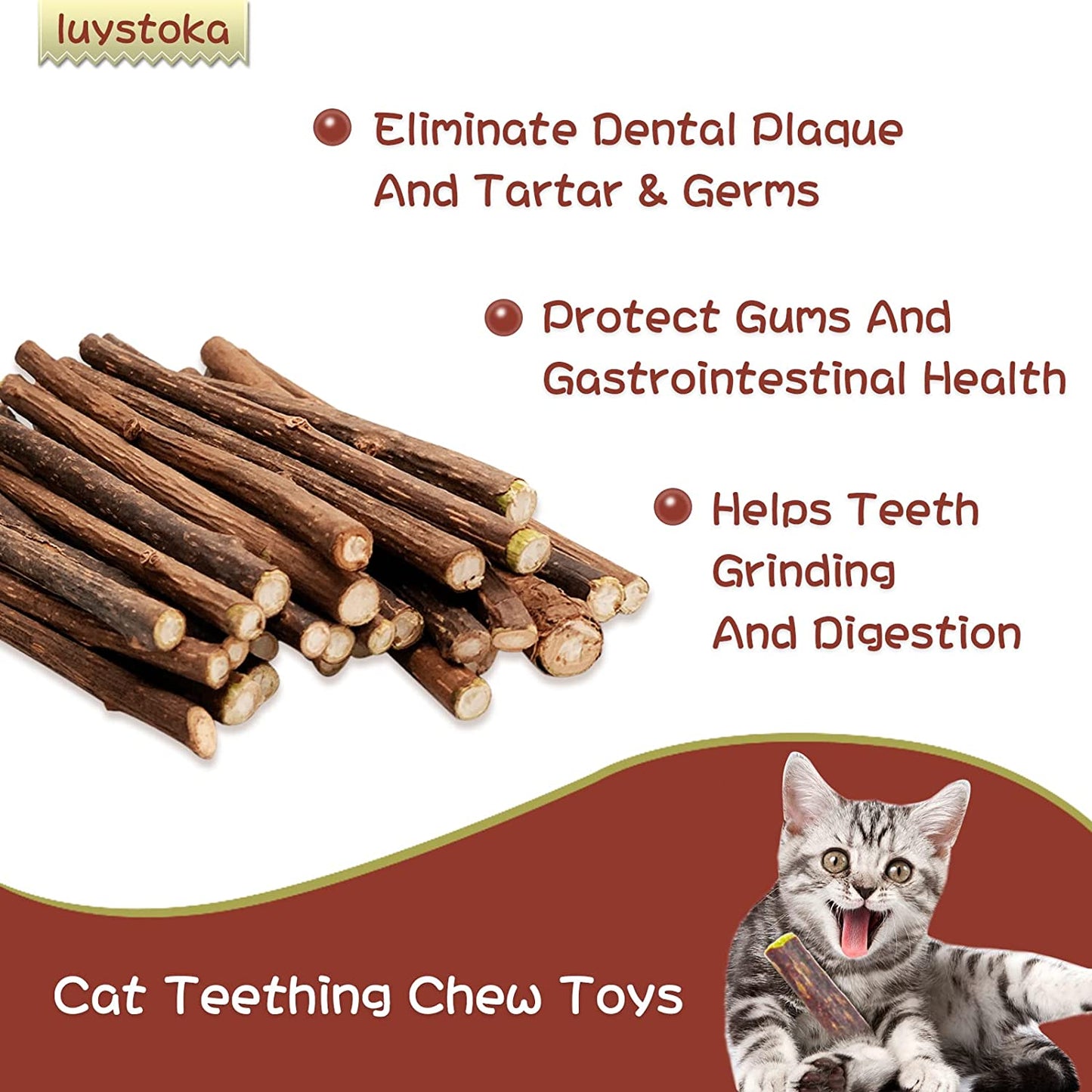 Cat Toys Silvervine for Cats Cat Chew Stick Catnip Toys Matatabi Silvervine Sticks Kitty Chew Toys for Indoor Cats Wooden Stick Kitten Teething Interactive Wand Toys for Bored Cats 10PCS