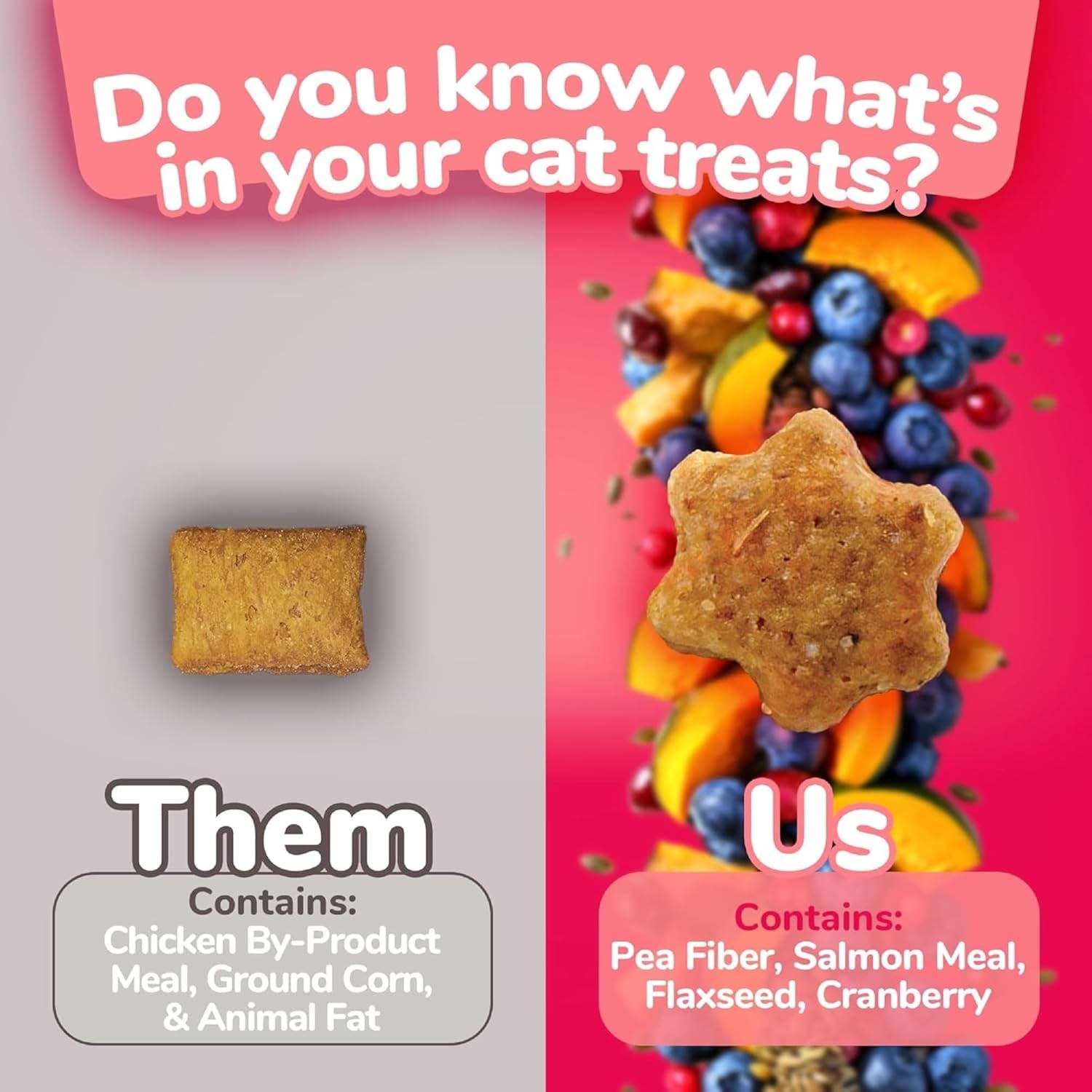 Cat Treats – Crunchy Treats for Cats – Healthy Low Calorie Treats Packed with Protein – Free of Wheat, Corn and Soy – Made with Real Salmon with Cranberry – 2.5 Ounces