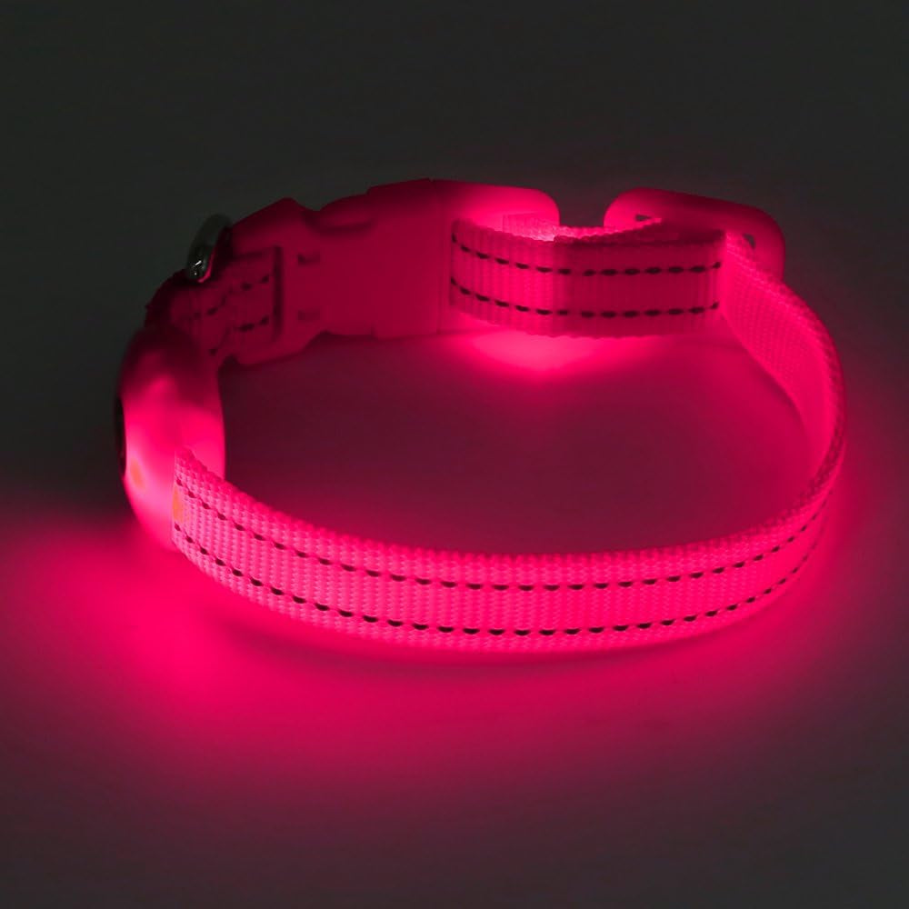 Light up Dog Collar, Rechargeable LED Cat Collar Glow in the Dark Puppy Collar Safety Dog Lights for Night Walking (Pink, XS)