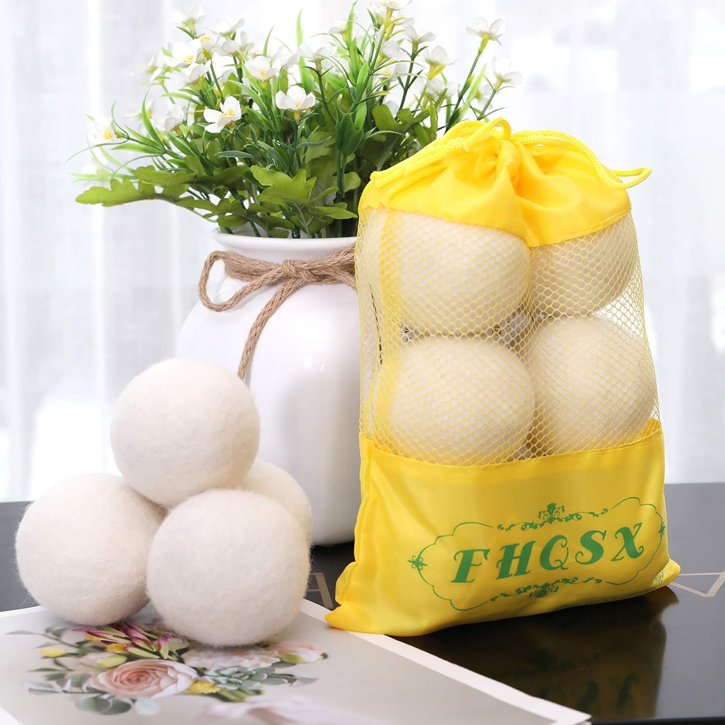 Wool Dryer Balls 2.79" 6 Pack, 100% New Zealand Reusable Fabric Softener (White)